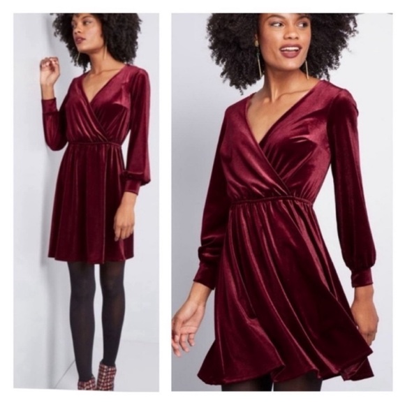 ModCloth Velvet Burgundy Mini Dress - Picture 1 of 12